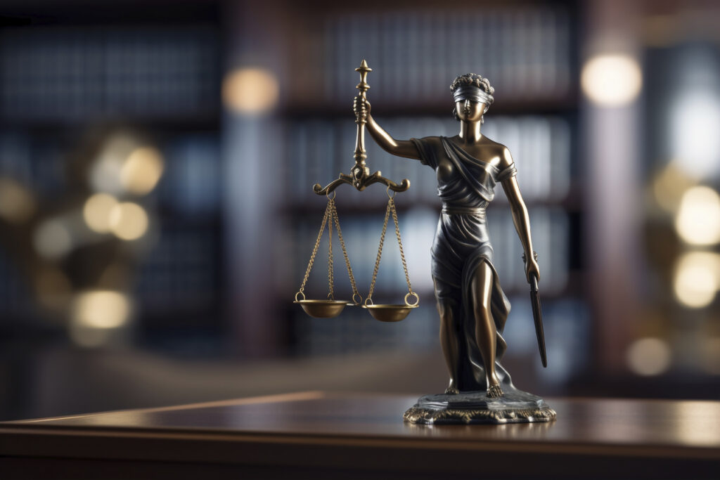 statuetta dea bendata su scrivania